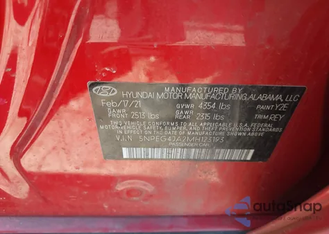2021 Hyundai Sonata Se from USA, damaged, VIN 5NPEG4JA2MH123193